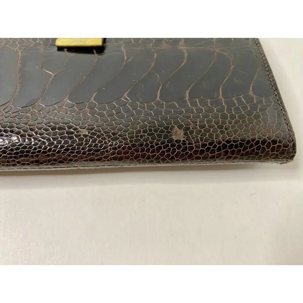Genuine Ostrich Leg Clutch Bag Wallet Gold Tone Hardware‎ vintage READ